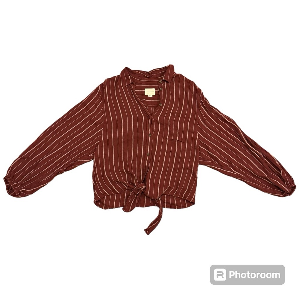 American Eagle Outfitters Long Sleeve Shirt Maroon Stripes Medium